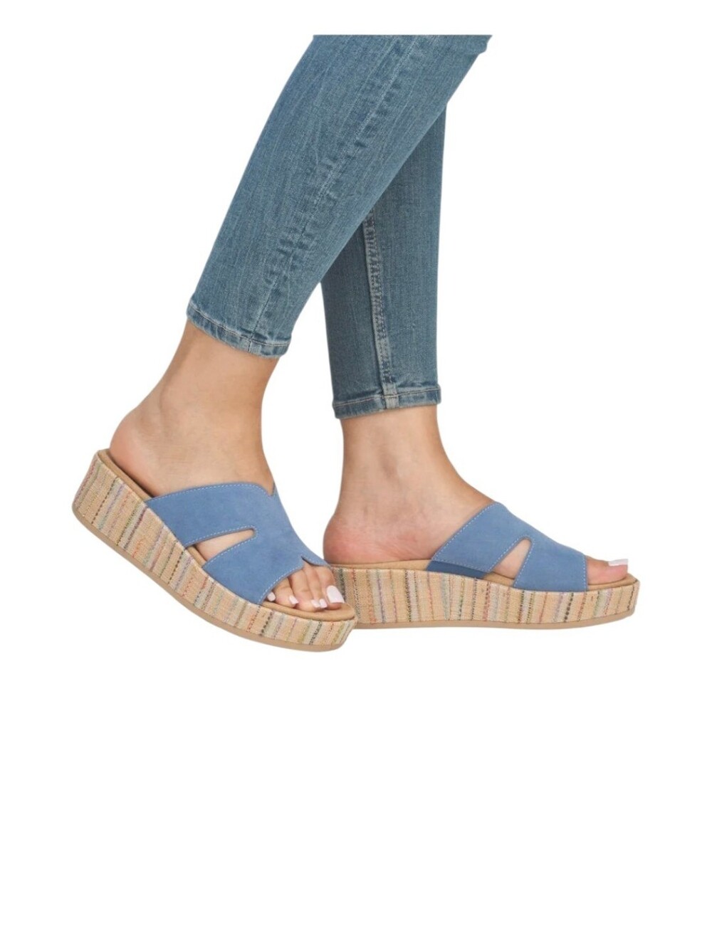 Remonte D1N55-14 Platform Slip On Sandal Blue Suede Leather Size 39